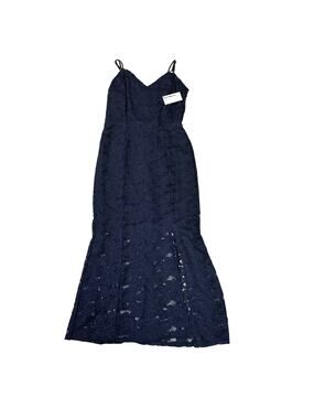 EnFocus Navy Blue Lace Maxi Dress Womens 12 VNeck Sleeveless Lined Side Slit Zip